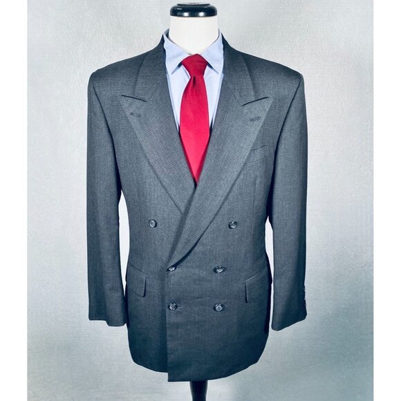 Vintage Tom James Blazer Mens 40R Gray Wool Double Breasted Jacket Union - Picture 1 of 15
